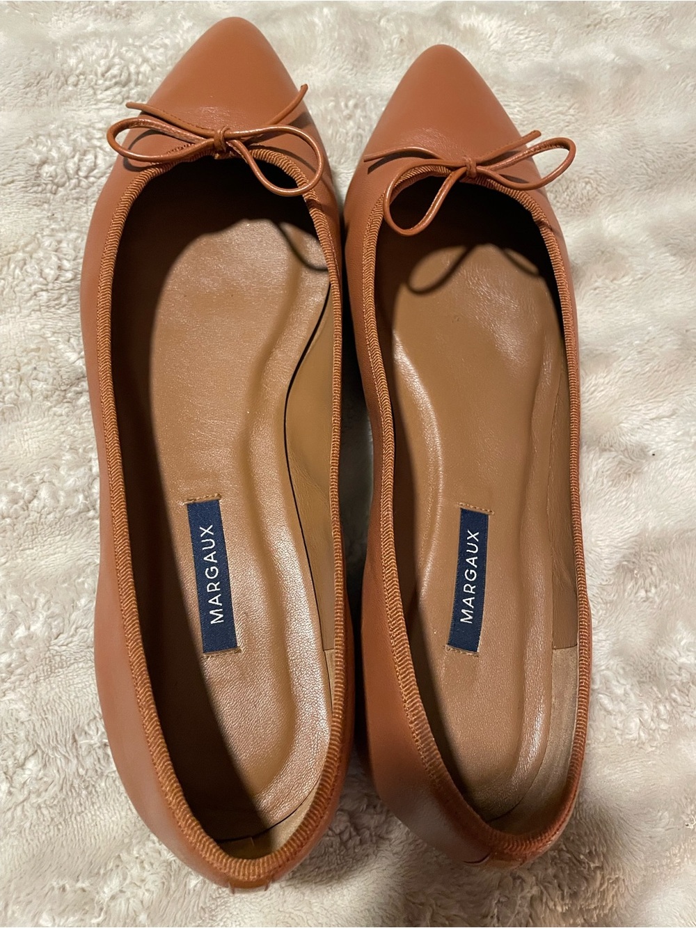 Margaux Pointed Bow Ballet Flats in Cognac Tan size 12 EUC